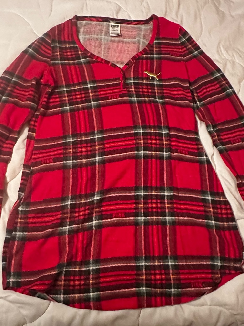 Victoria secret pink Red Black Plaid Long-Sleeve Pajama Top